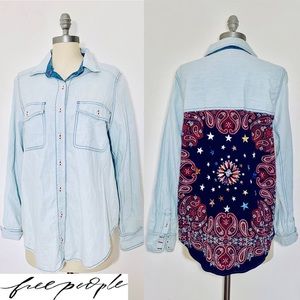 Free People Button Down Embellished Bandana Back Shirt